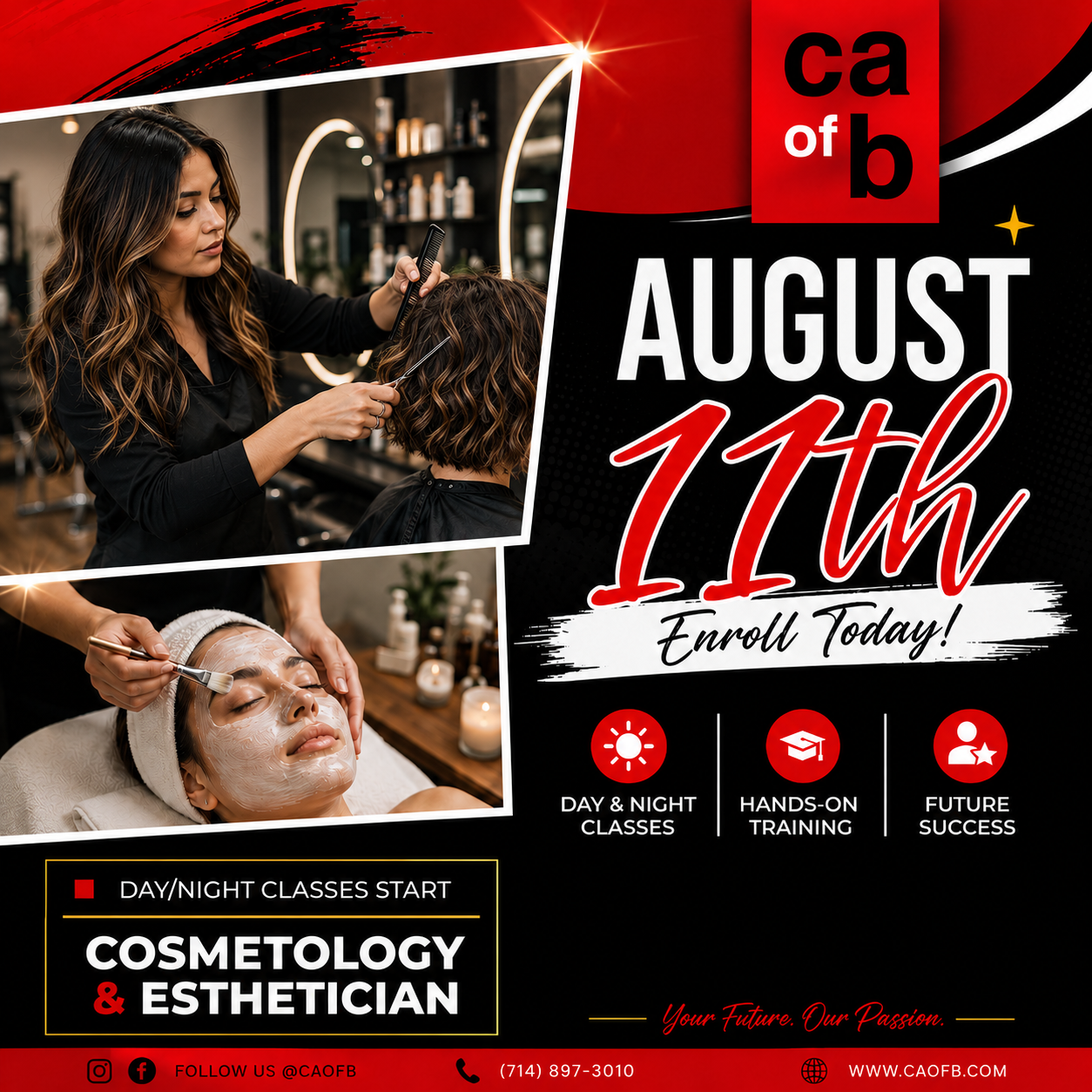 August start dates for Career Academy of Beauty day and night classes